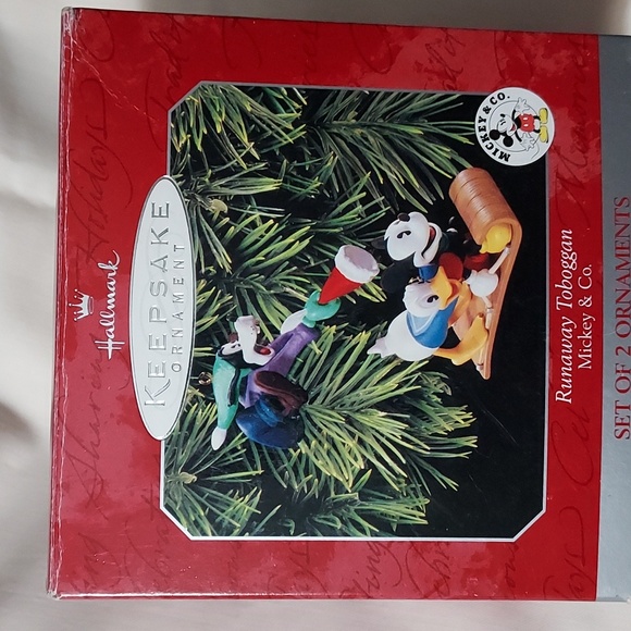Hallmark Disney Ornament 1998. Runaway Tobaggon 2 piece set - Picture 1 of 14